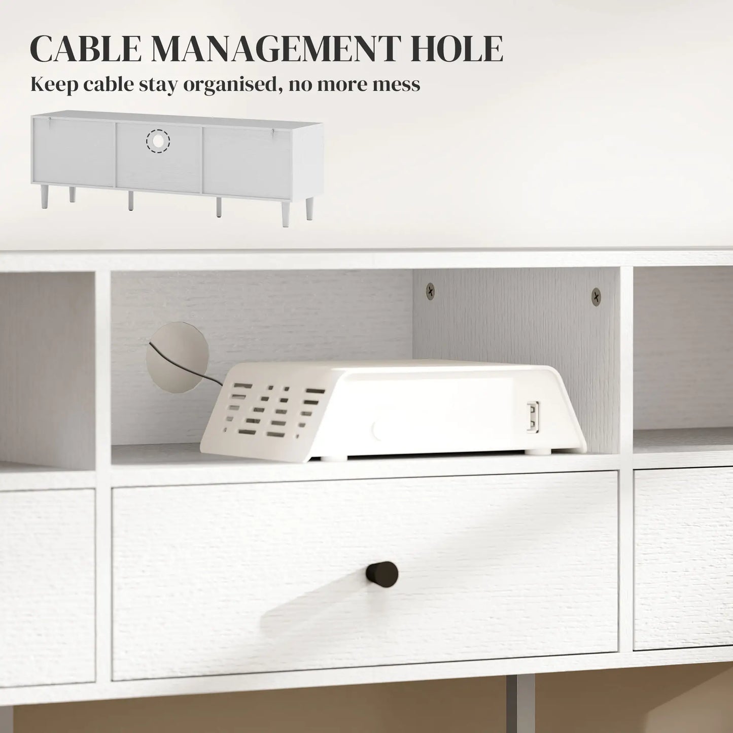 TV Stand for 75 Inches, 3 Storage Shelves, 3 Drawers, White TV Stands at Gallery Canada