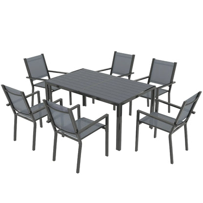 7-Piece Outdoor Dining Set, 6 Stackable Chairs, Rectangle Table, WPC Top