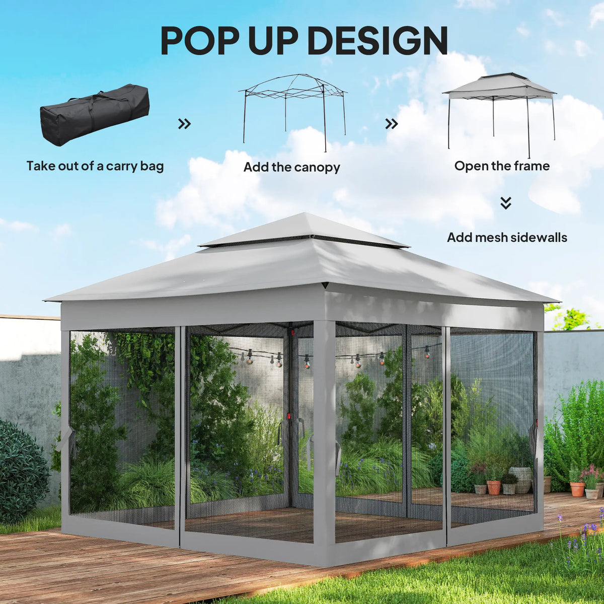 11' x 11' Pop Up Canopy Tent, Light Grey