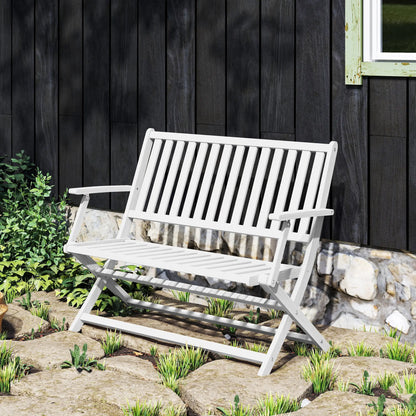 46.5" Foldable Wood Outdoor Bench, Backrest and Armrests, White Patio Chairs at Gallery Canada