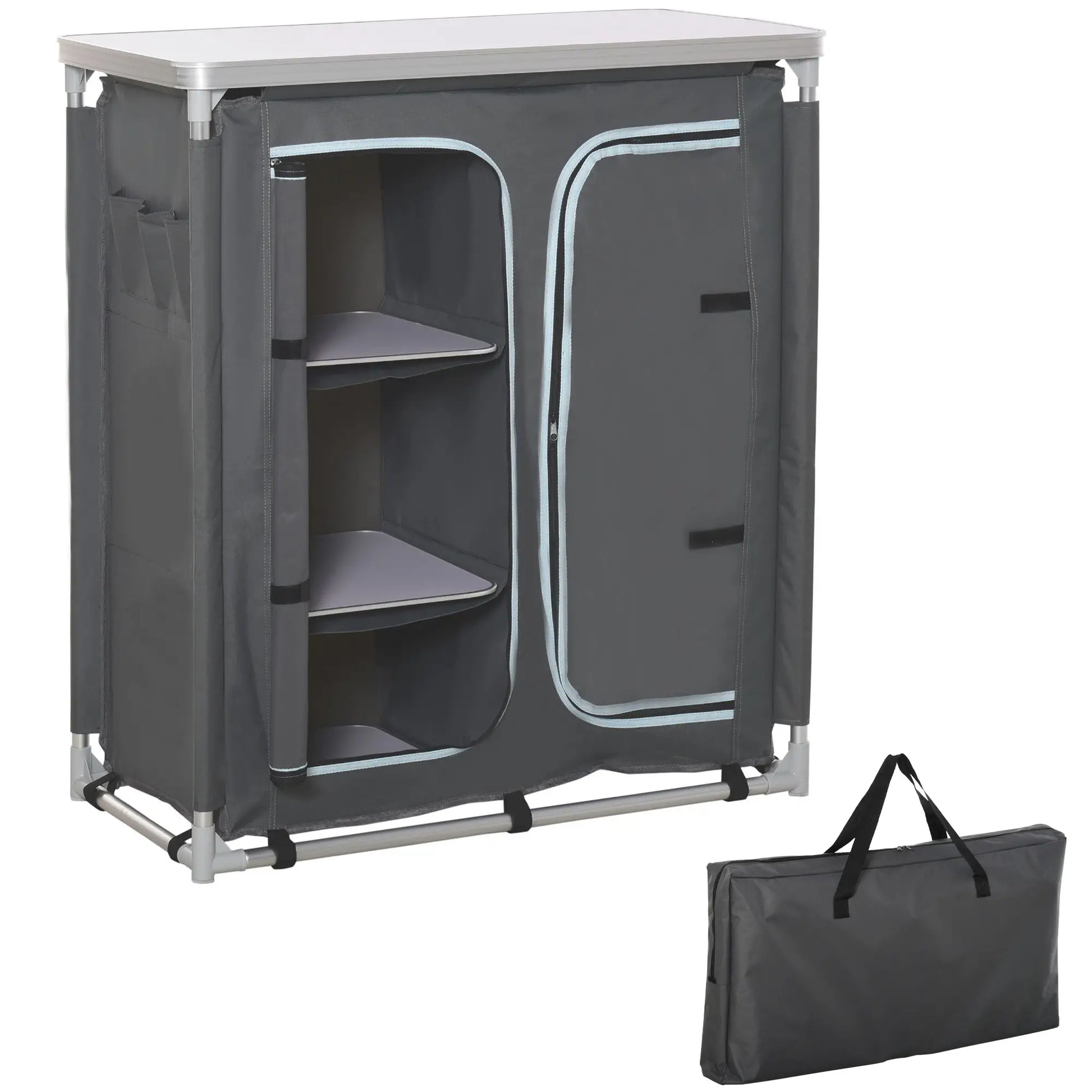 Aluminum Camping Table, 3-Shelf Kitchen Station, Storage Organizer, Grey Picnic Tables & Camping Chairs at Gallery Canada