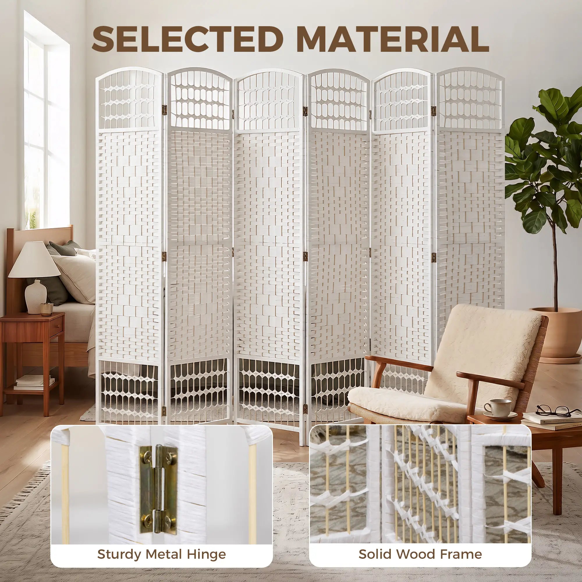 6 Panel Folding Room Divider, Portable Privacy Screen, White Room Dividers at Gallery Canada