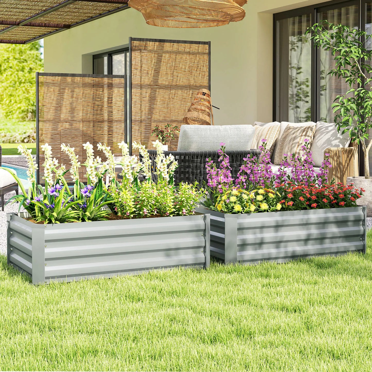 Set of 2 Galvanized Raised Garden Beds, Outdoor Planter Box, Light Grey Raised Garden Beds at Gallery Canada