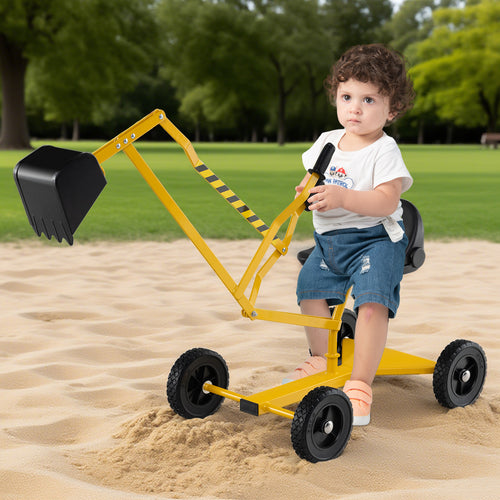 Sand Digger for Kids Sandbox Toy Digger with 2-Handed Controls and Flexible Shovel, Yellow