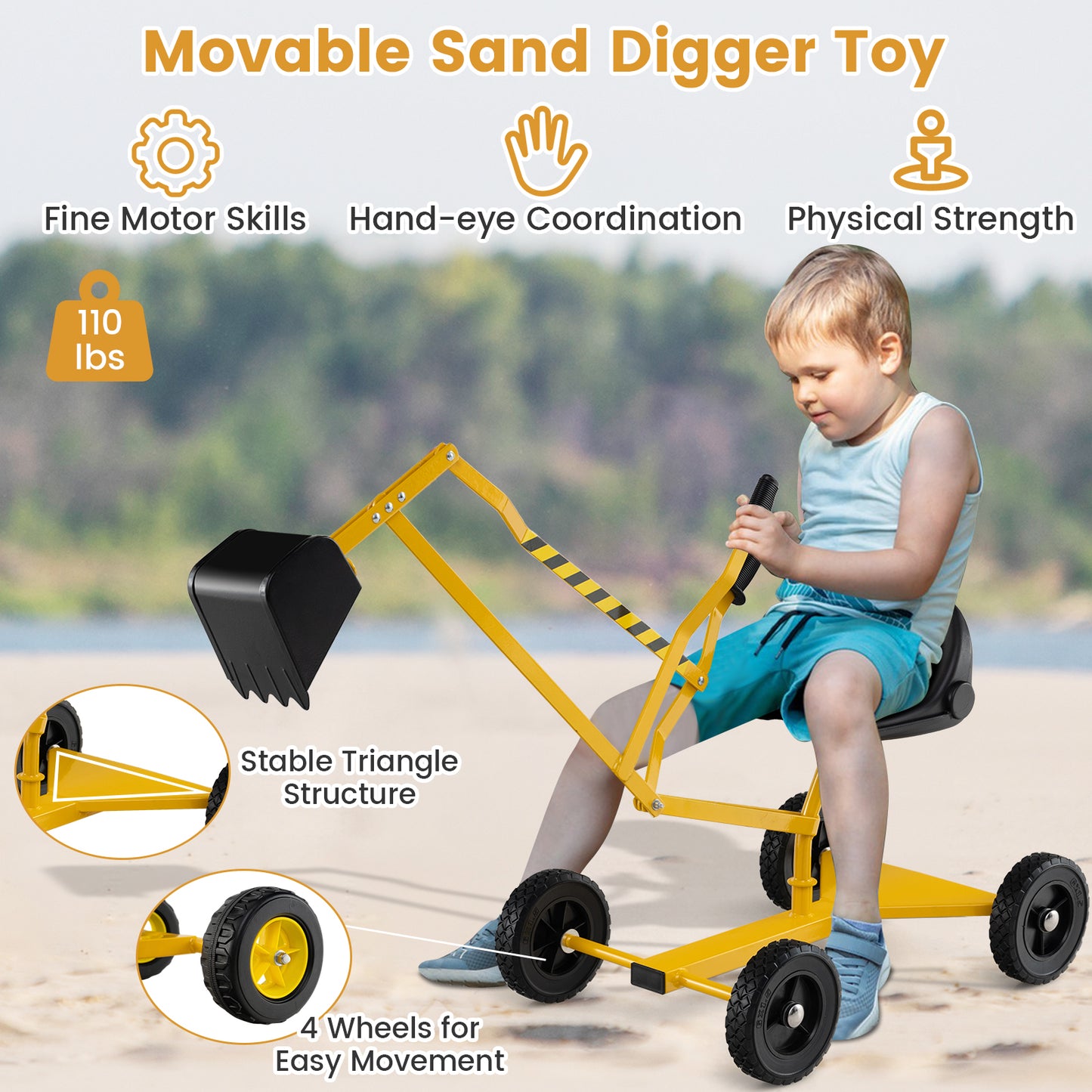 Sand Digger for Kids Sandbox Toy Digger with 2-Handed Controls and Flexible Shovel, Yellow Sandboxes at Gallery Canada