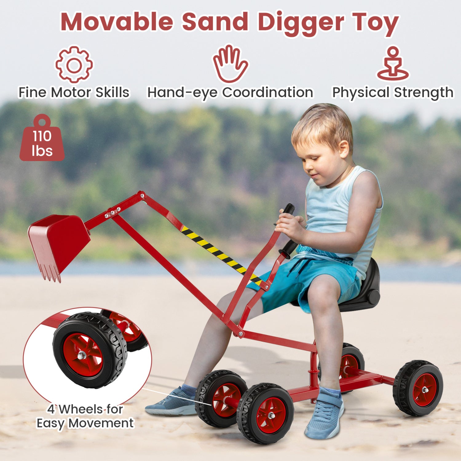 Kids Sand Digger, 2-Handed Controls, Flexible Shovel, Red Sandboxes at Gallery Canada