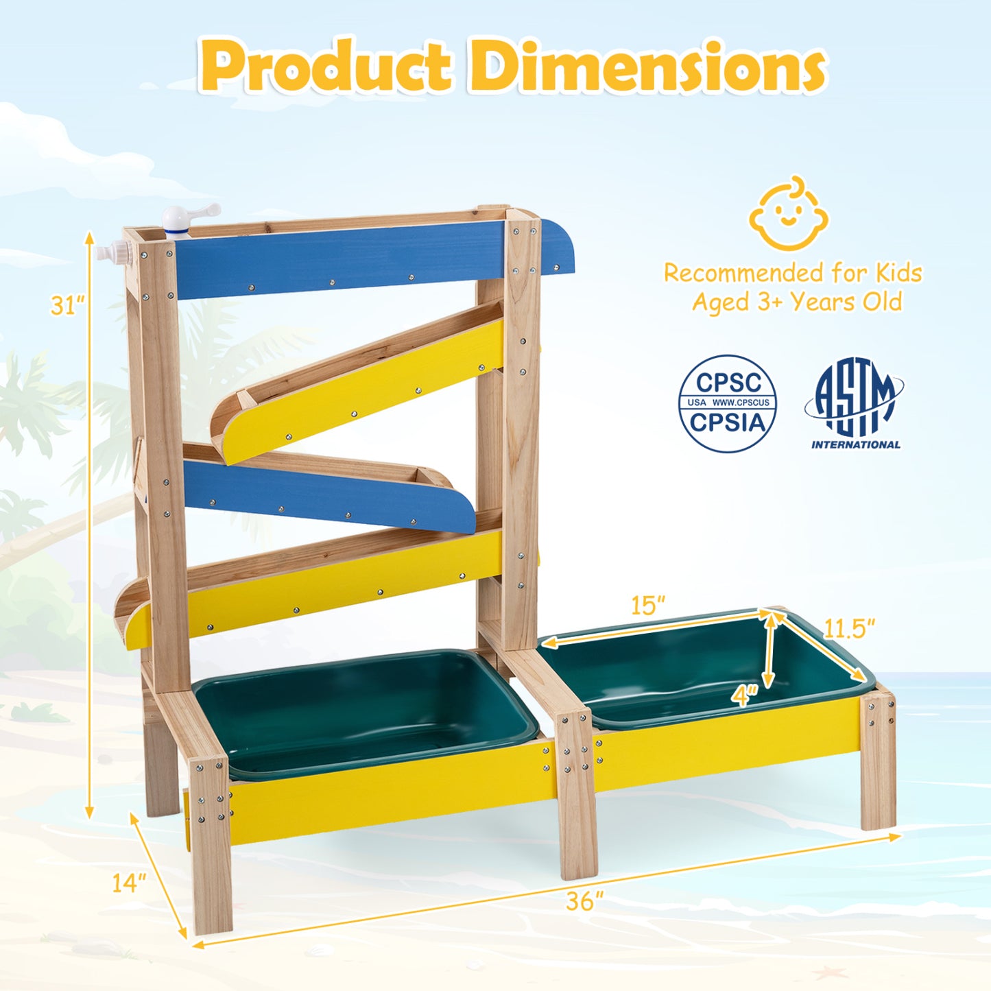 Sand and Water Table for Toddlers with 2 Water Basins, Multicolor Play Kitchen Sets at Gallery Canada