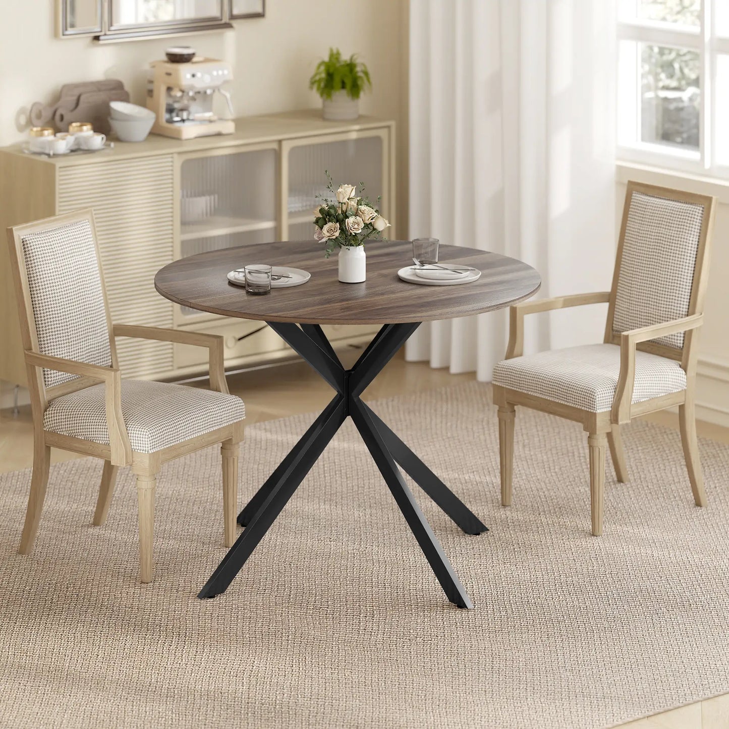 40" Round Kitchen Table For 4, Industrial Dining Table, Distressed Brown Dining Tables at Gallery Canada