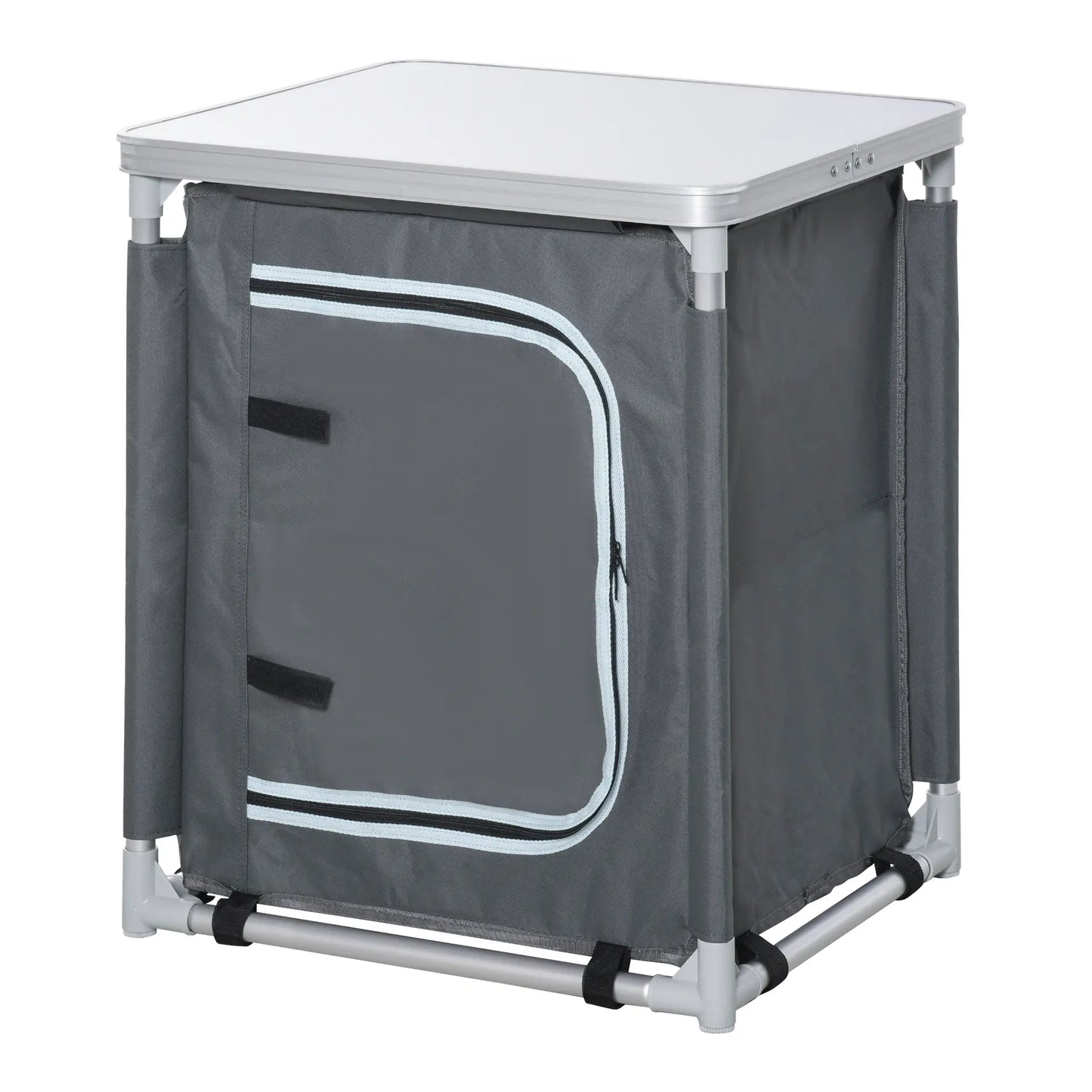 Camping Kitchen Station, Aluminum Table with 2-Shelf, Carrying Bag, Grey Picnic Tables & Camping Chairs Grey at Gallery Canada