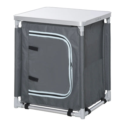 Camping Kitchen Station, Aluminum Table with 2-Shelf, Carrying Bag, Grey Picnic Tables & Camping Chairs Grey at Gallery Canada