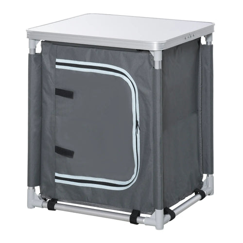 Camping Kitchen Station, Aluminum Table with 2-Shelf, Carrying Bag, Grey