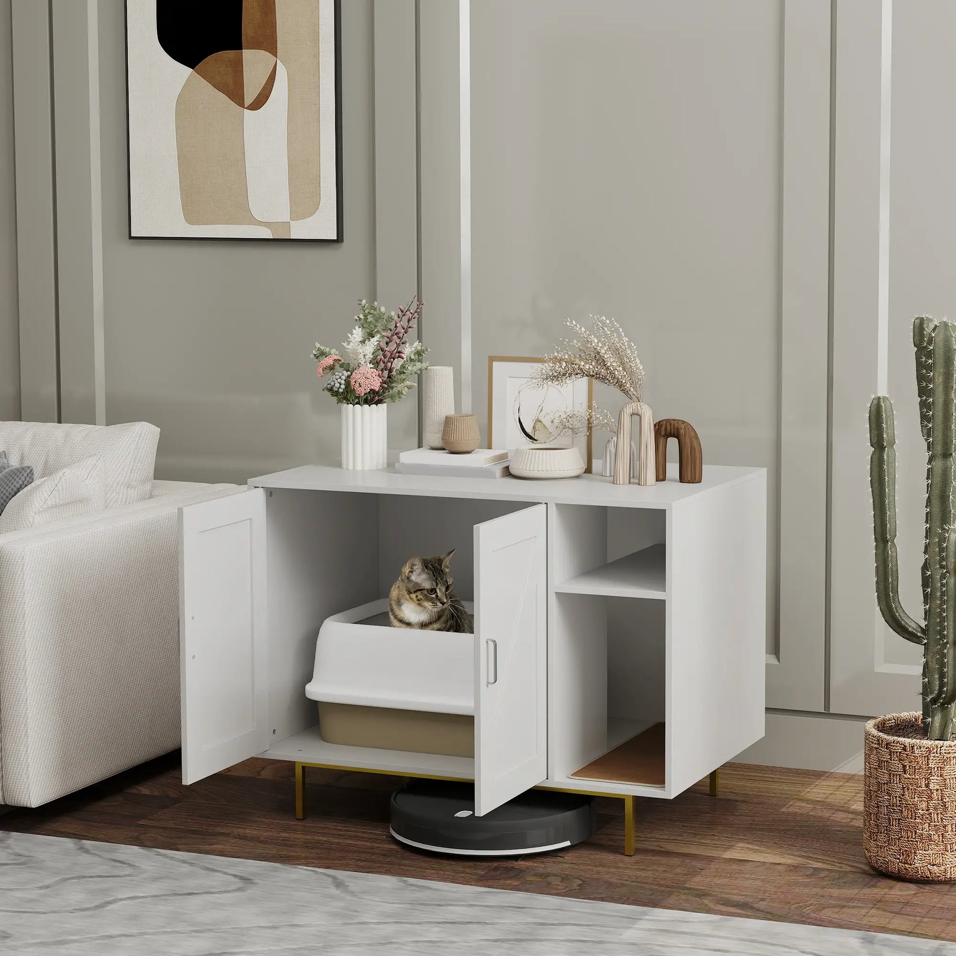 Cat Litter Box Enclosure with Scratching Pad, Storage, 31.5" x 20" x 24" Cat Litter Box Enclosures at Gallery Canada