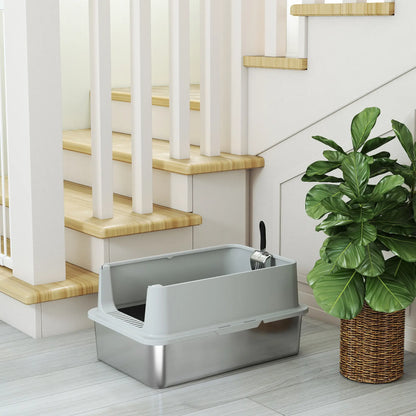 XL Stainless Steel Cat Litter Box, High Wall, Scoop Included, Easy Clean Cat Litter Box Enclosures at Gallery Canada