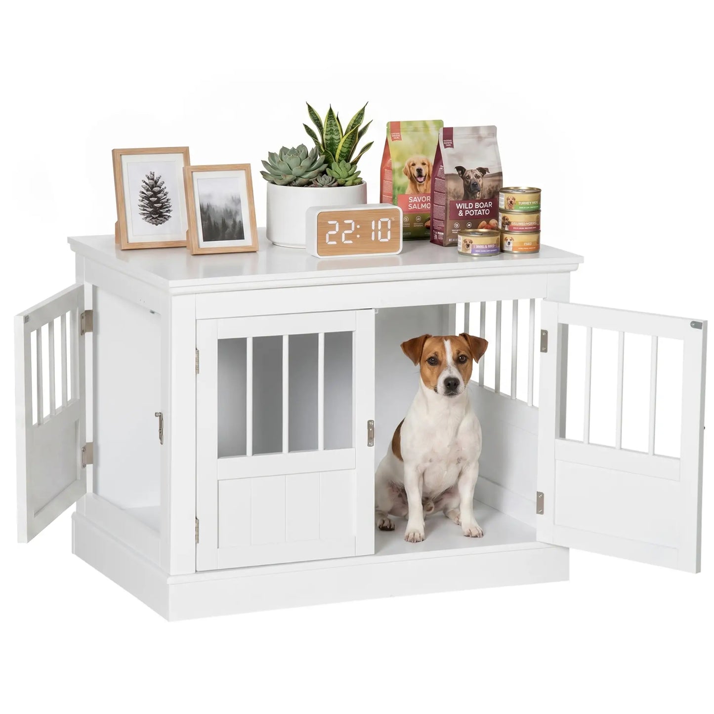 31" Dog Crate End Table, Three Doors, White Houses, Kennels & Pens at Gallery Canada