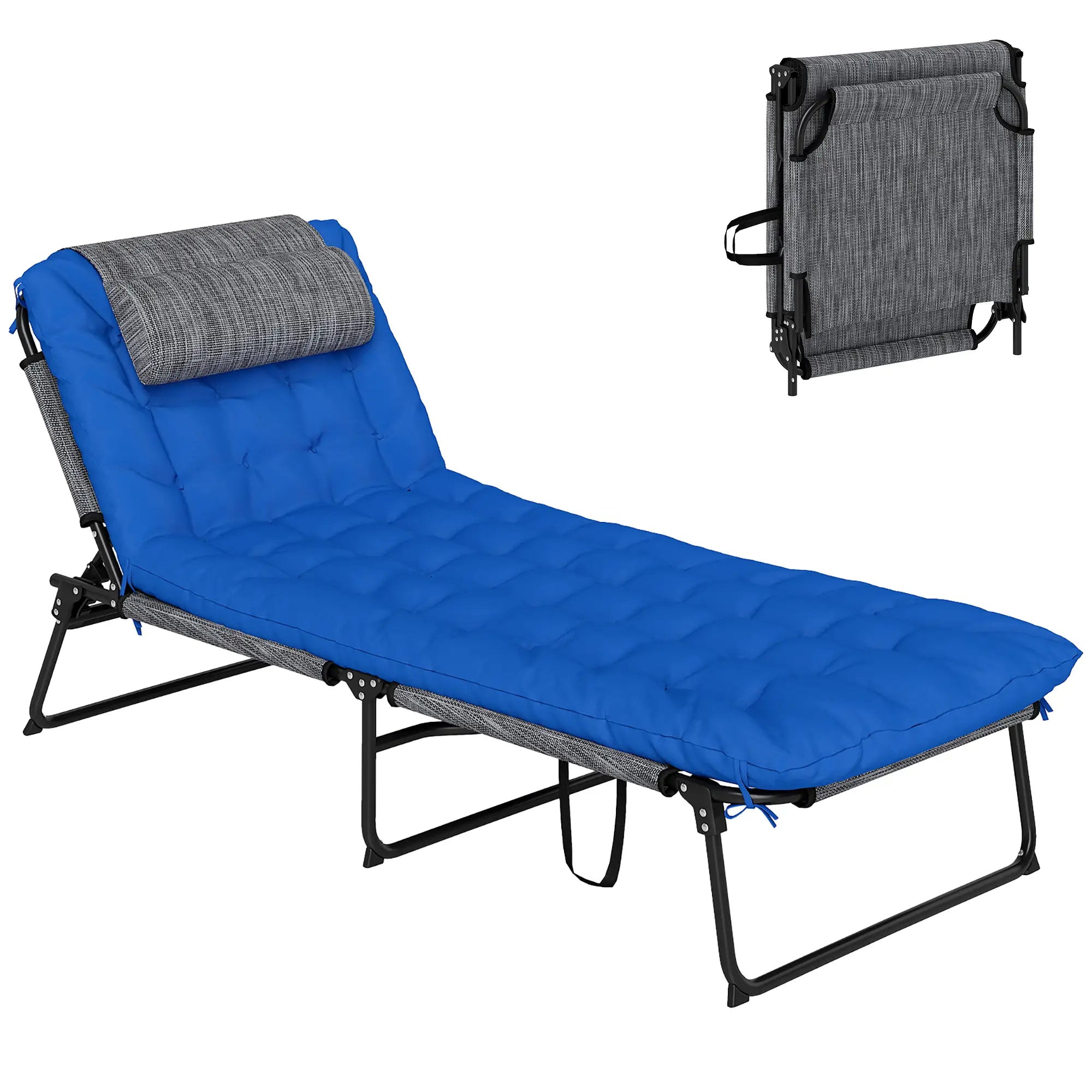 Folding Lounge Chair, 4-Level Reclining Back, Cushion, Blue Lounger Chairs at Gallery Canada