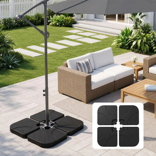 4 Piece Umbrella Base Stand, U Locking, 132 lb Water or 172 lb Sand, Black Umbrella Bases Black at Gallery Canada