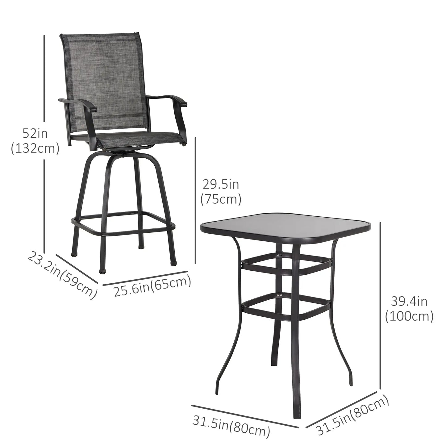 3 Piece Outdoor Patio Bar Set, 2 Swivel Stools, 1 Table, Grey Bistro Sets at Gallery Canada