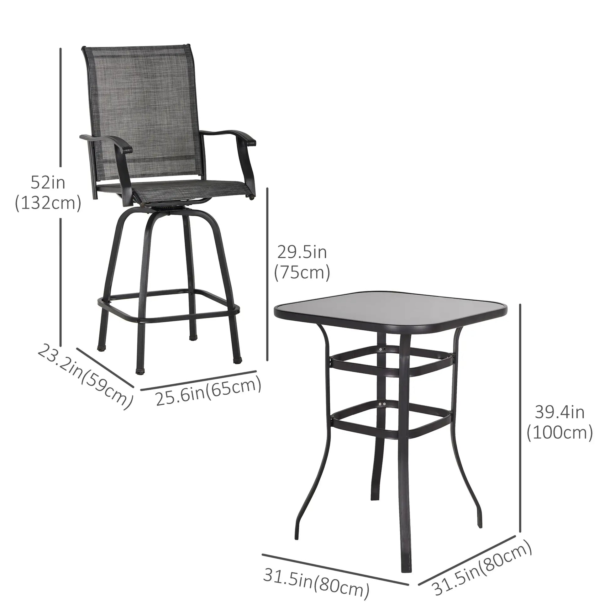 3 Piece Outdoor Patio Bar Set, 2 Swivel Stools, 1 Table, Grey Bistro Sets at Gallery Canada