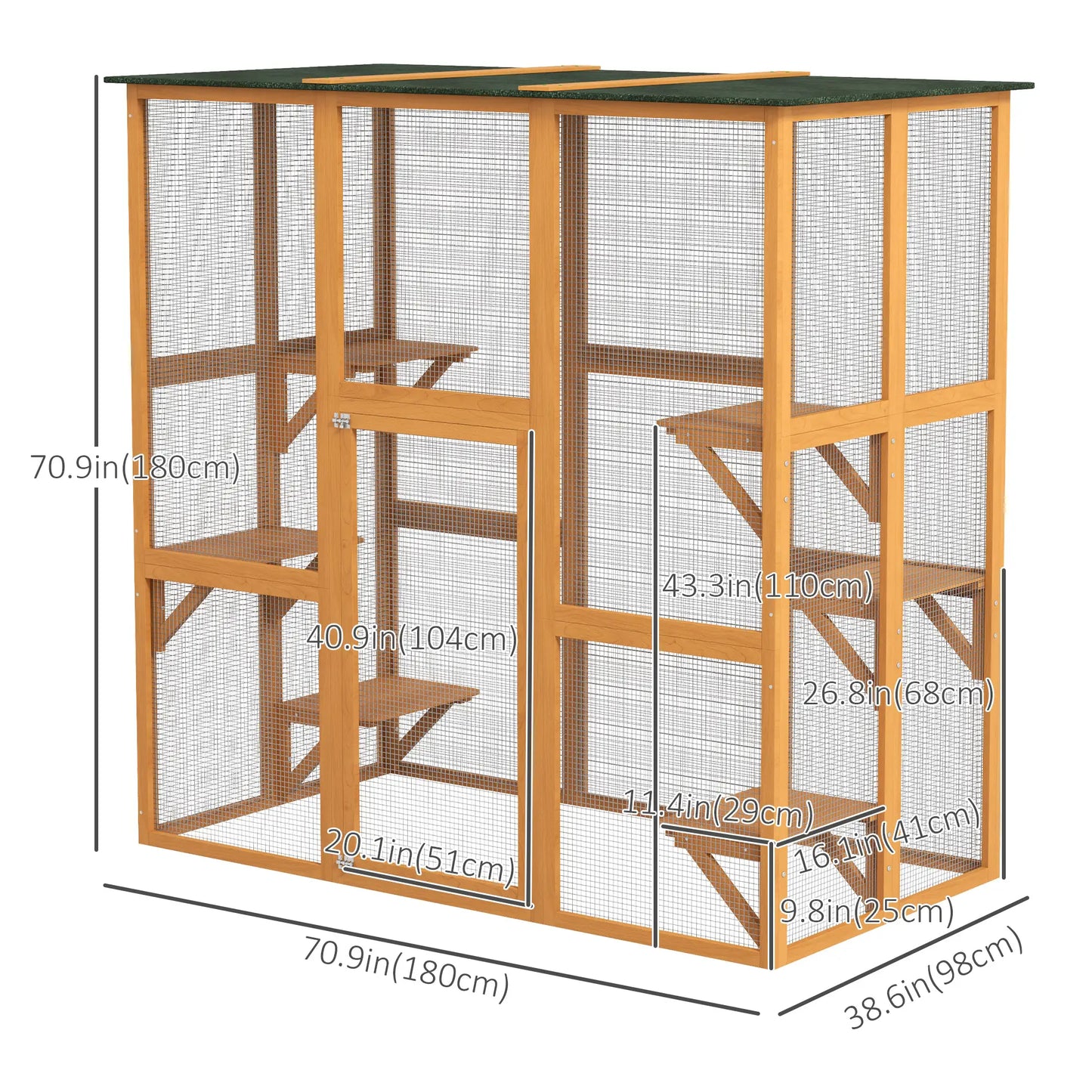 71" x 39" x 71" Cat Cage, Large Outdoor Wooden Cat Patio, Orange Outdoor Cat Enclosures at Gallery Canada