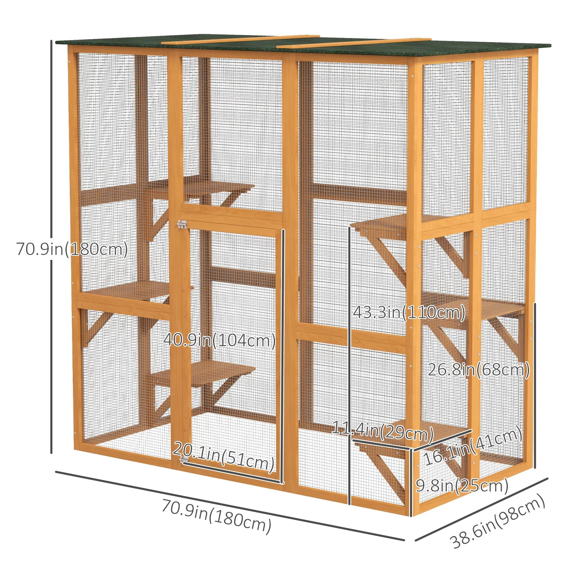 71" x 39" x 71" Cat Cage, Large Outdoor Wooden Cat Patio, Orange Outdoor Cat Enclosures at Gallery Canada