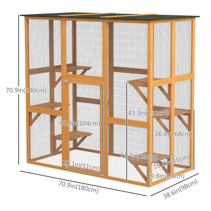 71" x 39" x 71" Cat Cage, Large Outdoor Wooden Cat Patio, Orange Outdoor Cat Enclosures at Gallery Canada