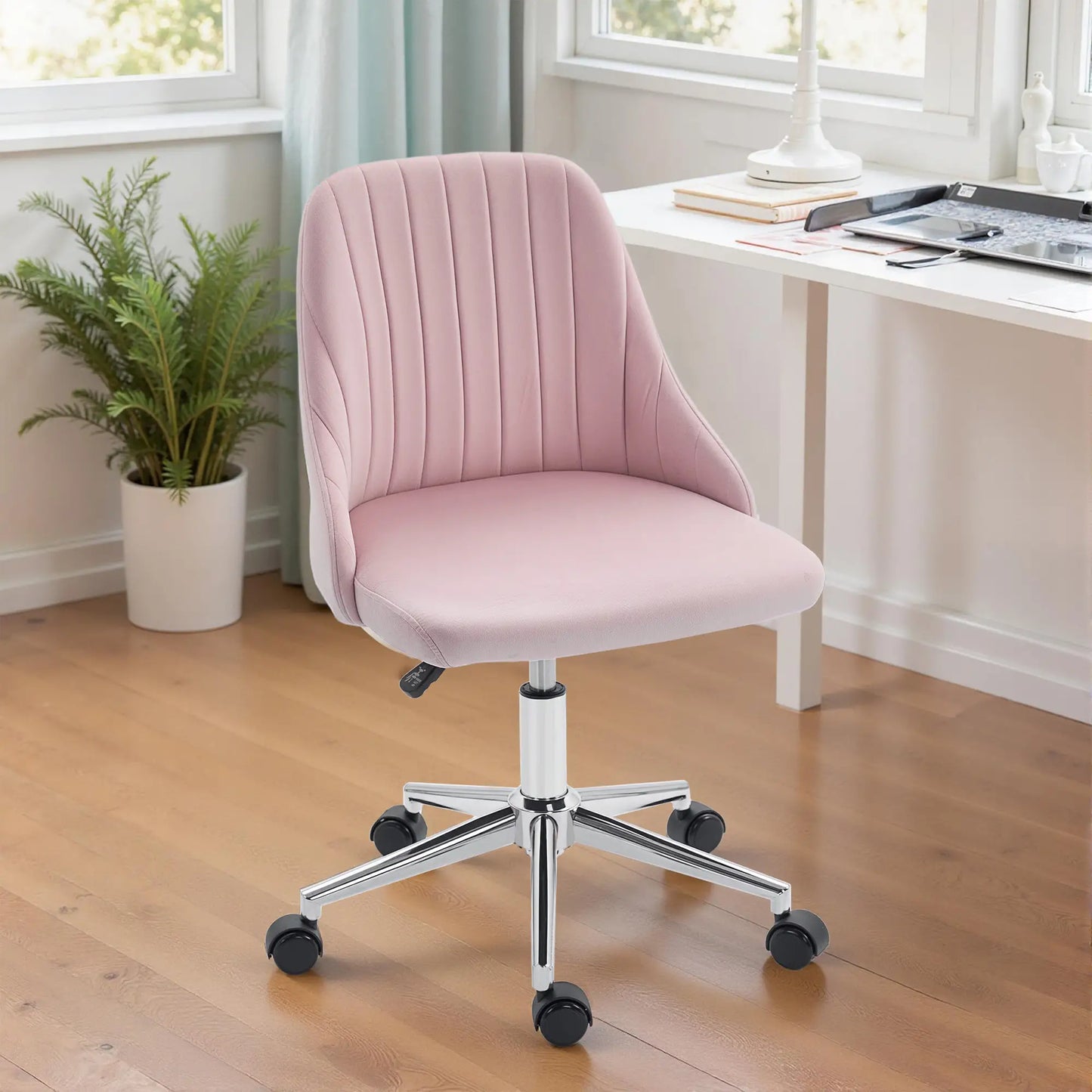 Velvet Makeup Chair, Adjustable Height, Swivel Wheels, Pink Task Chairs at Gallery Canada