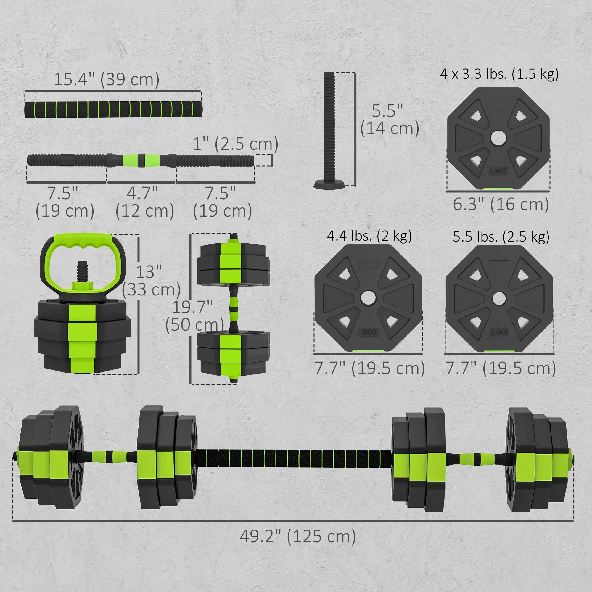 4-in-1 Adjustable Dumbbell Set, 55lbs, Green Dumbbells & Barbells at Gallery Canada