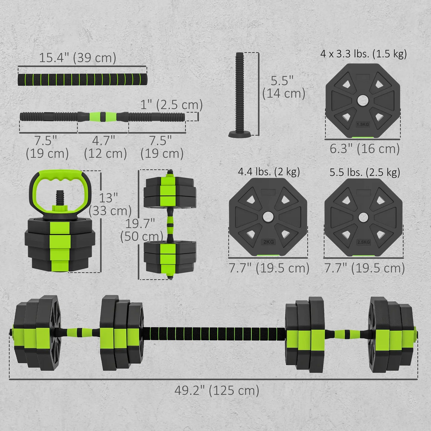 4-in-1 Adjustable Dumbbell Set, 55lbs, Green Dumbbells & Barbells at Gallery Canada