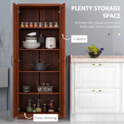 63" Kitchen Storage Cabinet, 5-Tier Pantry with Doors, Adjustable Shelves, Tan Kitchen Pantry Cabinets at Gallery Canada