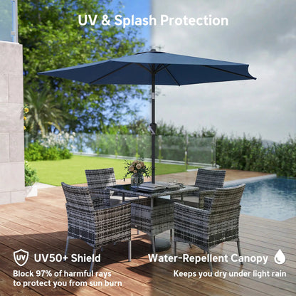 9FT Patio Umbrella With Tilt, Crank, 6 Ribs, UV Protection