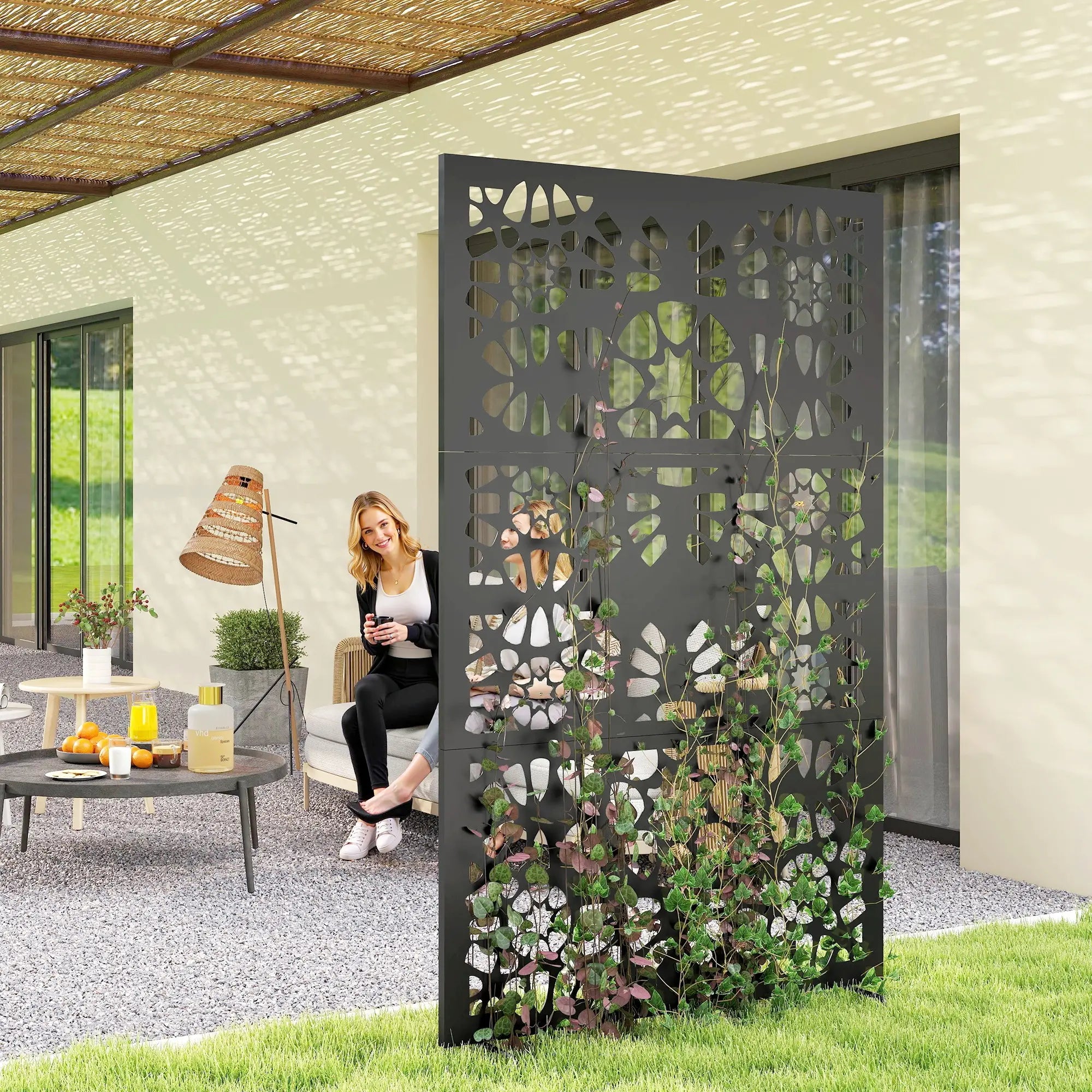 Metal Outdoor Privacy Screen 72x38 Freestanding, Black Side Awnings at Gallery Canada