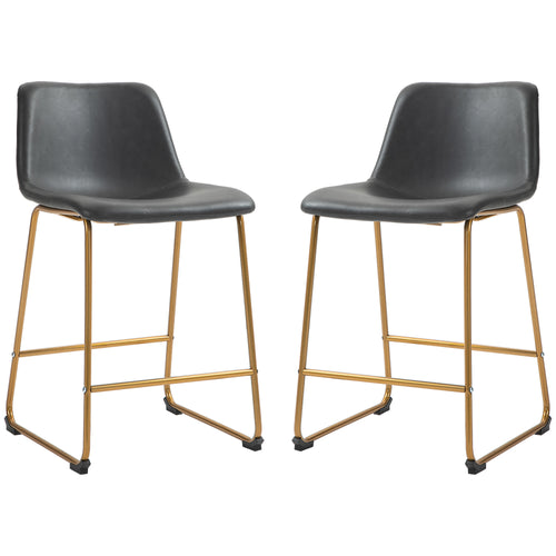 Counter Height Stools Set of 2, PU Leather Upholstered Stools for Kitchen Island, Modern Bar Chairs, Dark Grey