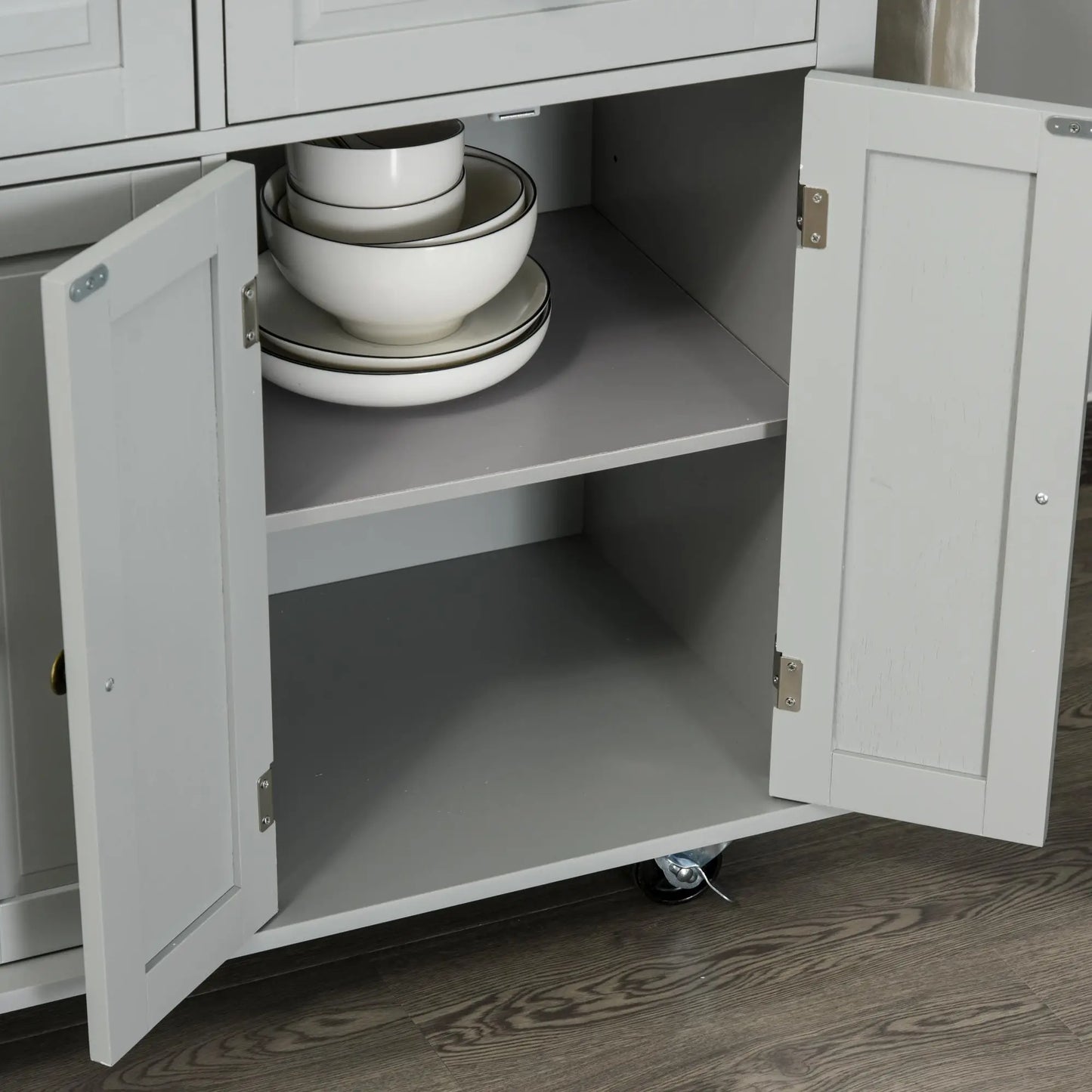 Kitchen Island with Storage, Rolling Cart, Rubber Wood Top, Grey Kitchen Islands & Kitchen Carts at Gallery Canada