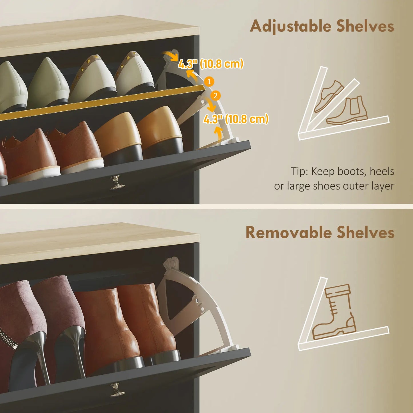 Shoe Storage Cabinet with 4 Flip Drawers, Adjustable Shelves, 18-24 Pairs, Black Shoe Storage Cabinets & Racks at Gallery Canada