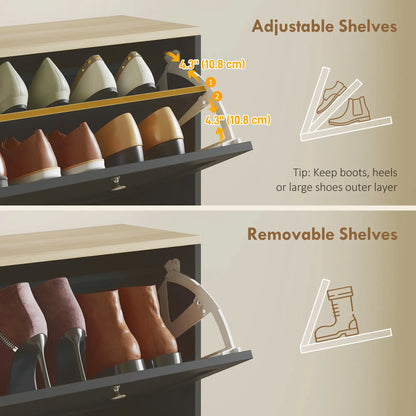Shoe Storage Cabinet with 4 Flip Drawers, Adjustable Shelves, 18-24 Pairs, Black Shoe Storage Cabinets & Racks at Gallery Canada