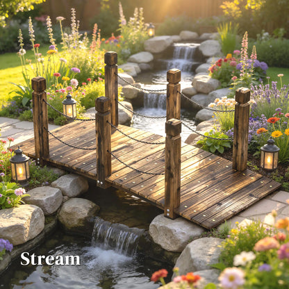 Garden Bridge, Carbonized Wood, Chain Handrails, 5ft Garden Decor at Gallery Canada