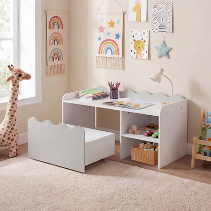 Scalloped Kids Bookshelf, Toy Storage Organizer, Gray Kids Storage at Gallery Canada