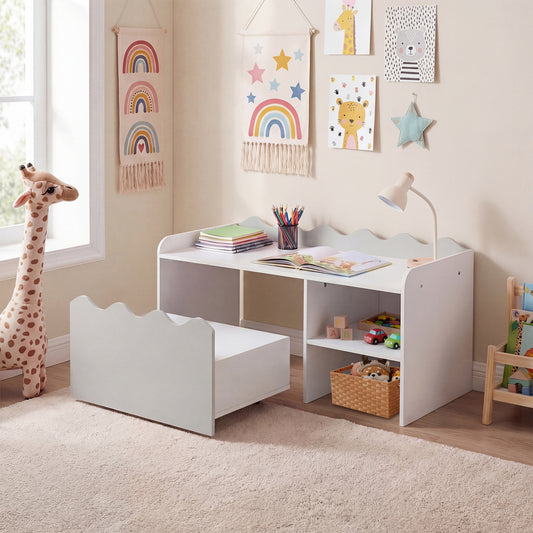 Scalloped Kids Bookshelf, Toy Storage Organizer, Gray Kids Storage Gray at Gallery Canada