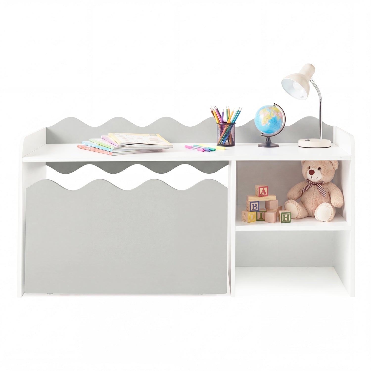 Scalloped Kids Bookshelf, Toy Storage Organizer, Gray Kids Storage at Gallery Canada