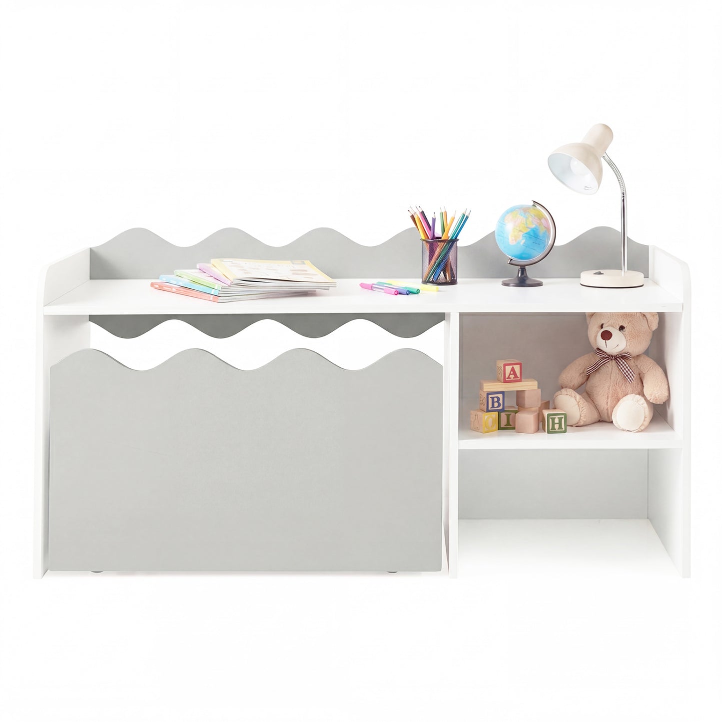 Scalloped Kids Bookshelf, Toy Storage Organizer, Gray Kids Storage at Gallery Canada