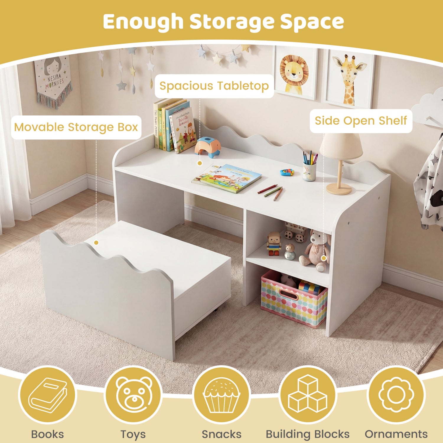 Scalloped Kids Bookshelf, Toy Storage Organizer, Gray Kids Storage at Gallery Canada