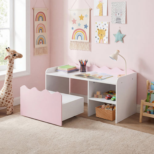 Scalloped Kids Bookshelf, Toy Storage Organizer, Pink