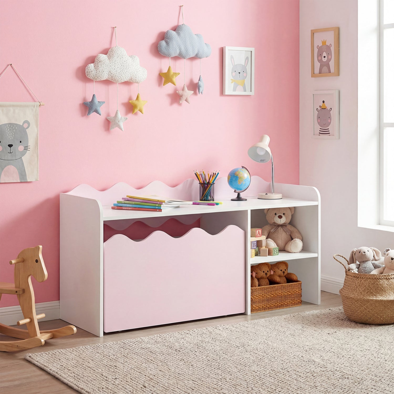 Scalloped Kids Bookshelf, Toy Storage Organizer, Pink Kids Storage at Gallery Canada