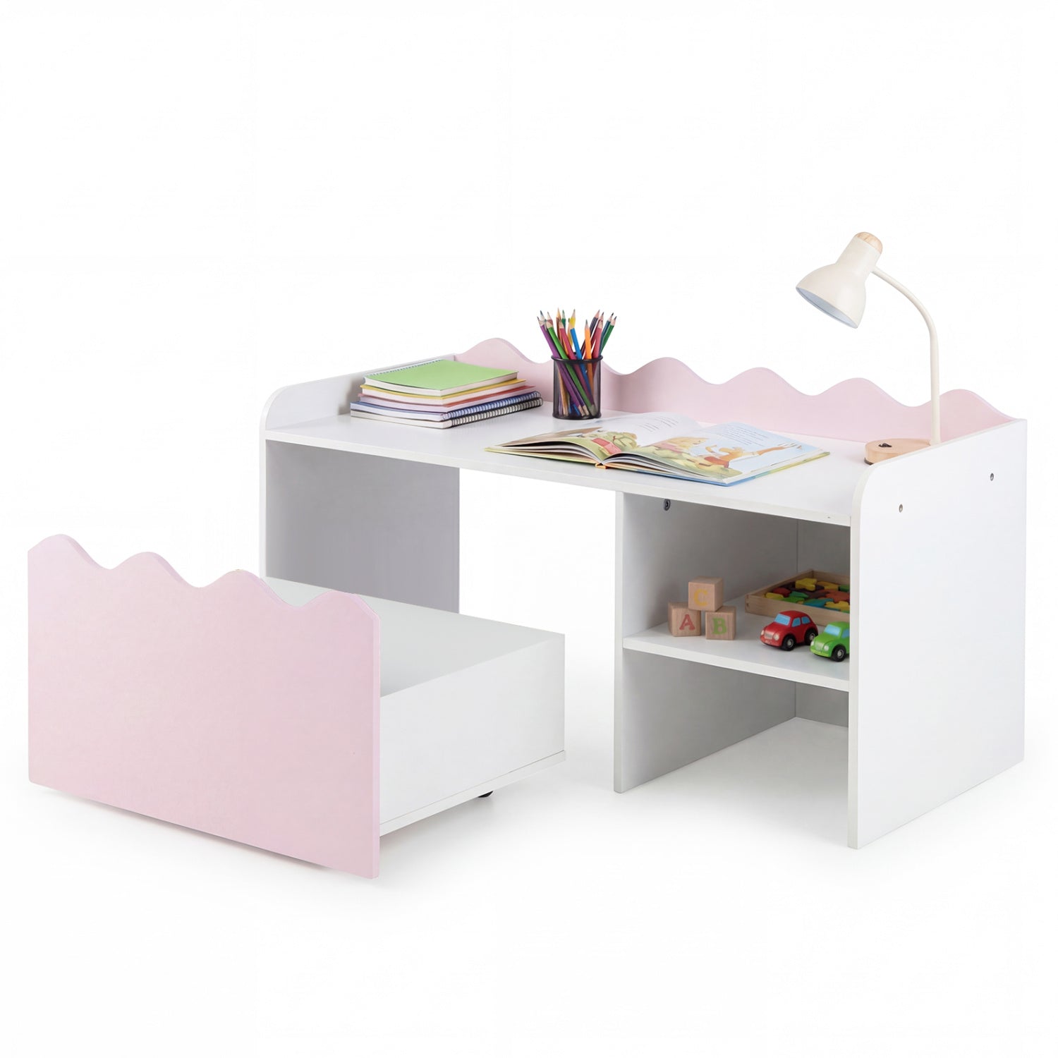 Scalloped Kids Bookshelf, Toy Storage Organizer, Pink Kids Storage Pink at Gallery Canada