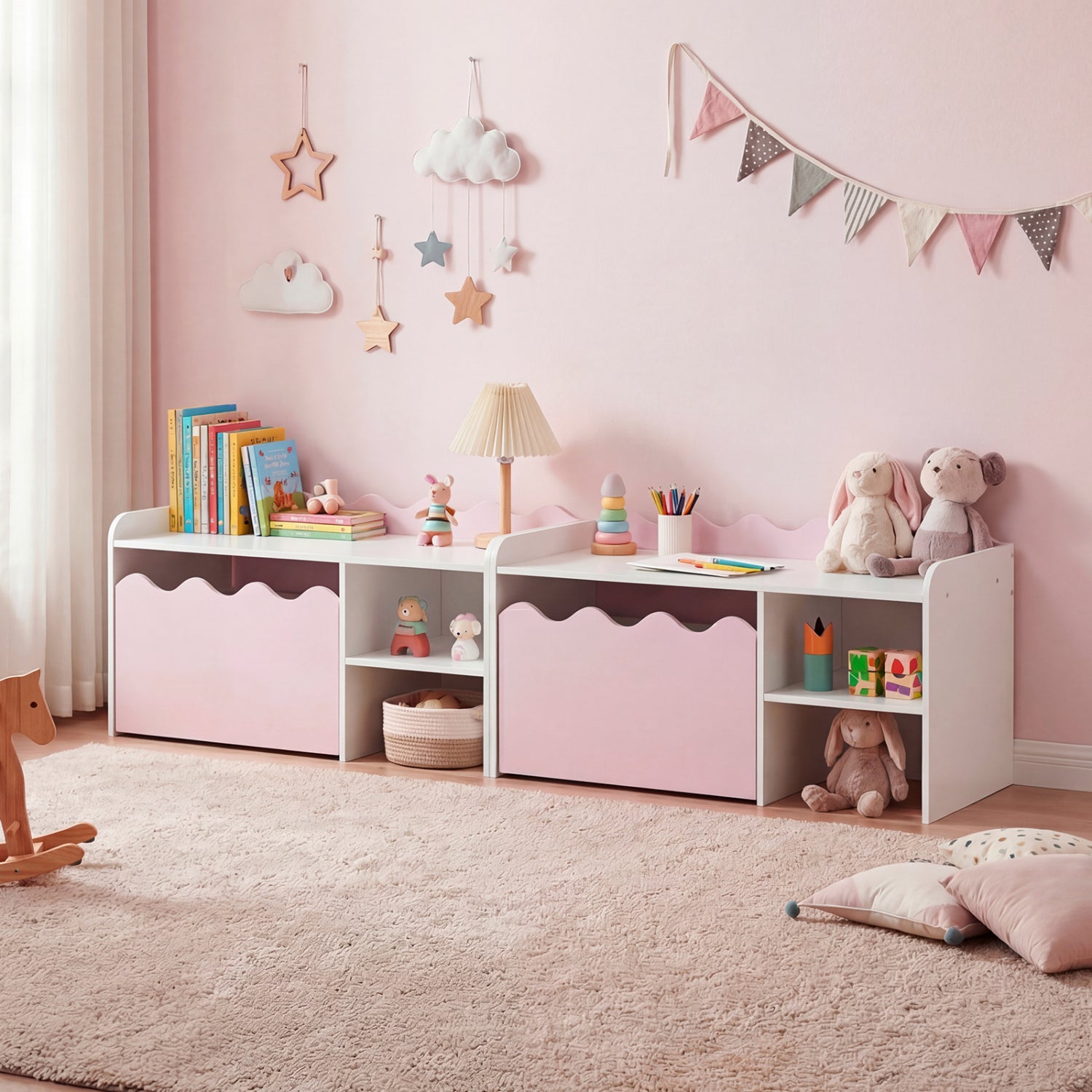 Scalloped Kids Bookshelf, Toy Storage Organizer, Pink Kids Storage at Gallery Canada