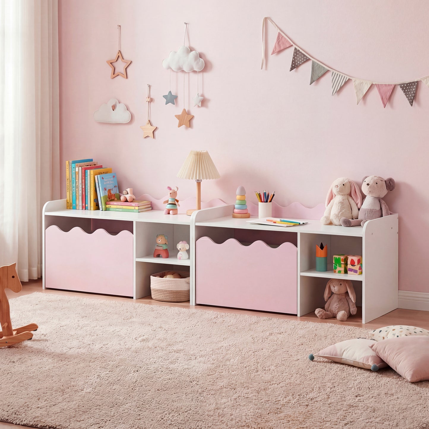 Scalloped Kids Bookshelf, Toy Storage Organizer, Pink Kids Storage at Gallery Canada