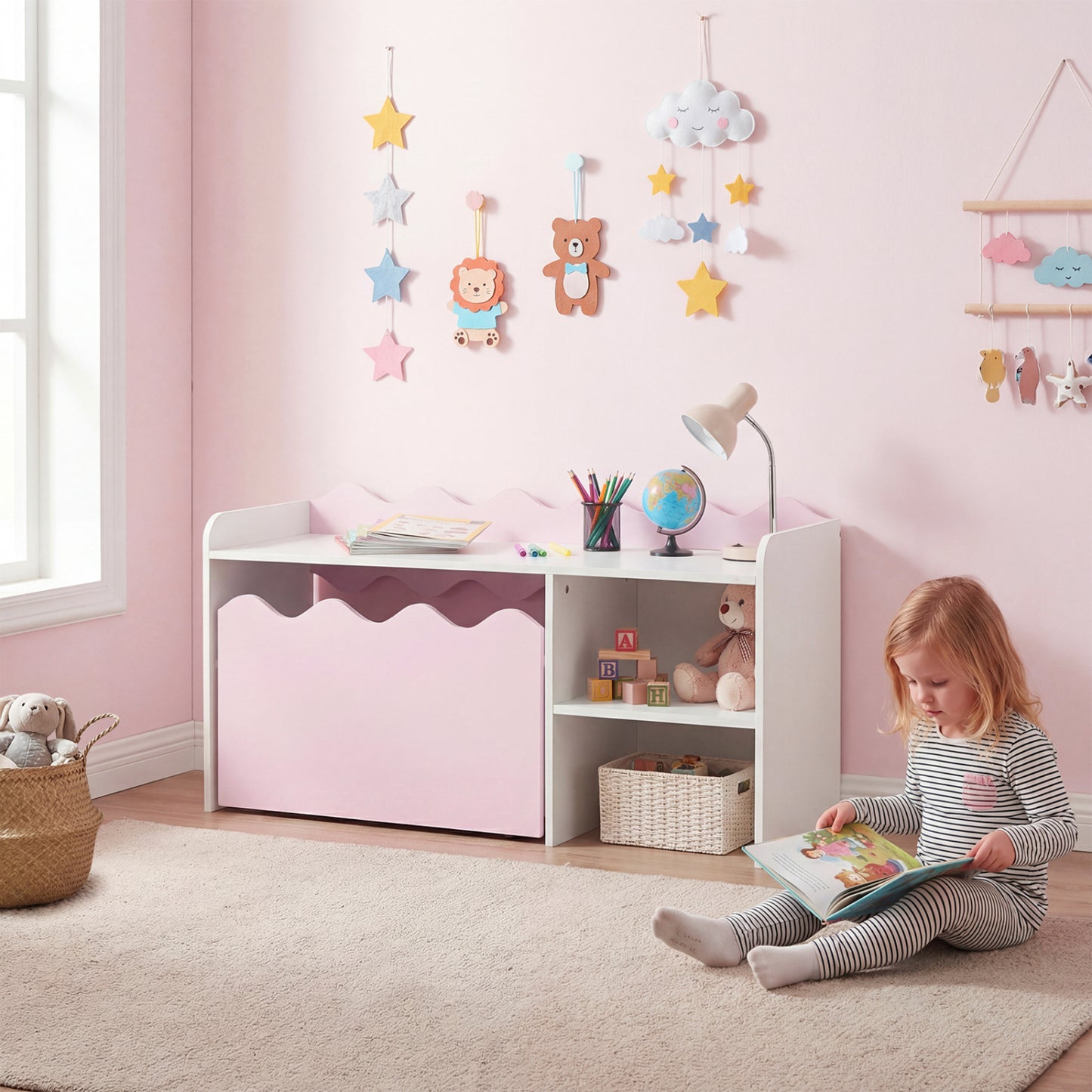 Scalloped Kids Bookshelf, Toy Storage Organizer, Pink Kids Storage at Gallery Canada