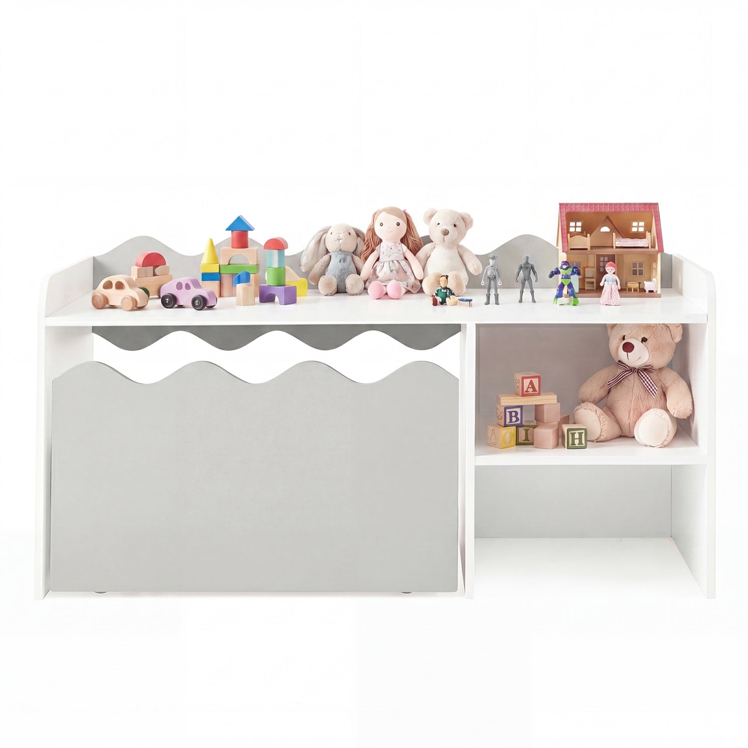 Scalloped Kids Bookshelf, Toy Storage Organizer, Gray Kids Storage at Gallery Canada