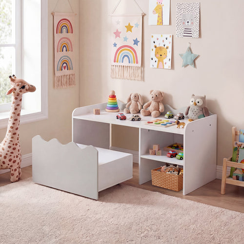 Scalloped Kids Bookshelf, Toy Storage Organizer, Gray
