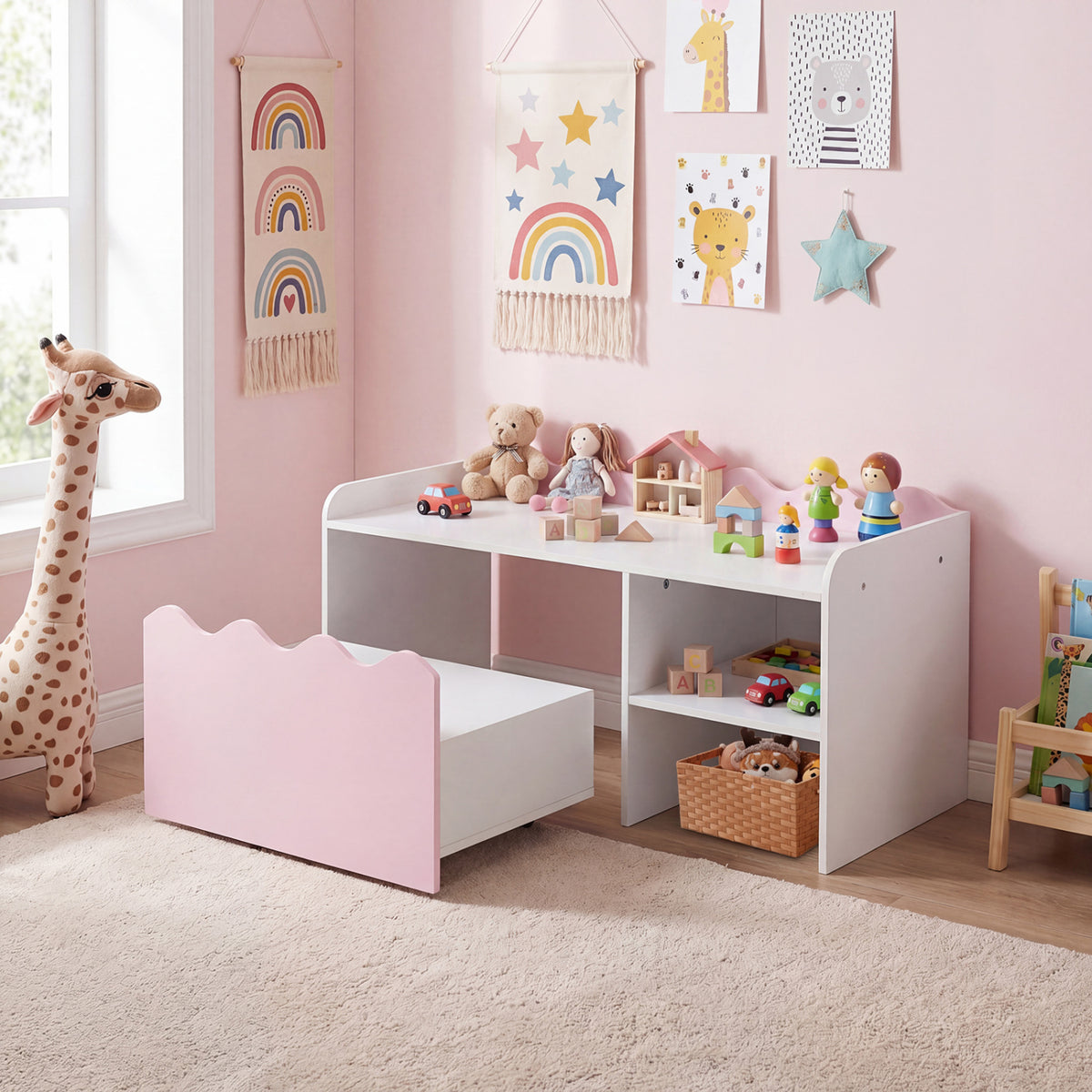Scalloped Kids Bookshelf, Toy Storage Organizer, Pink Kids Storage at Gallery Canada